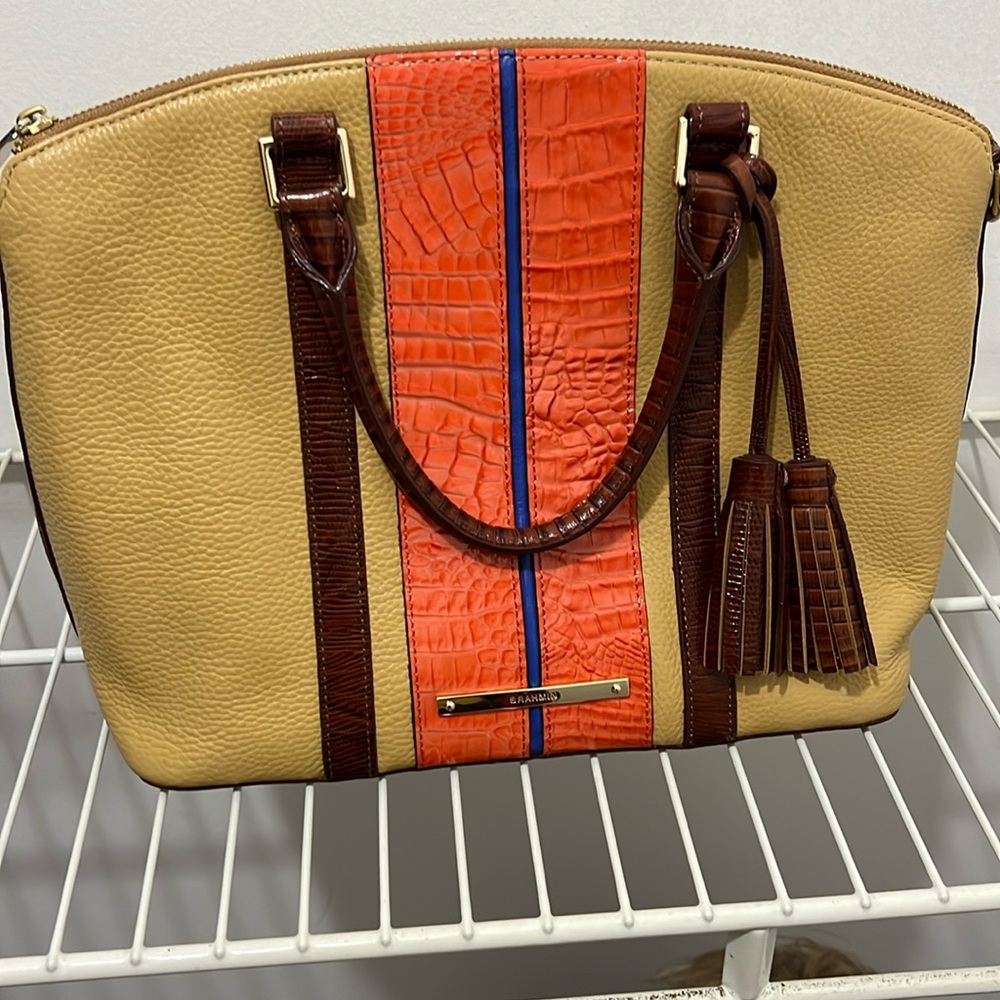 BRAHMIN handbag. Brown and coral leather. Excellent used condition.